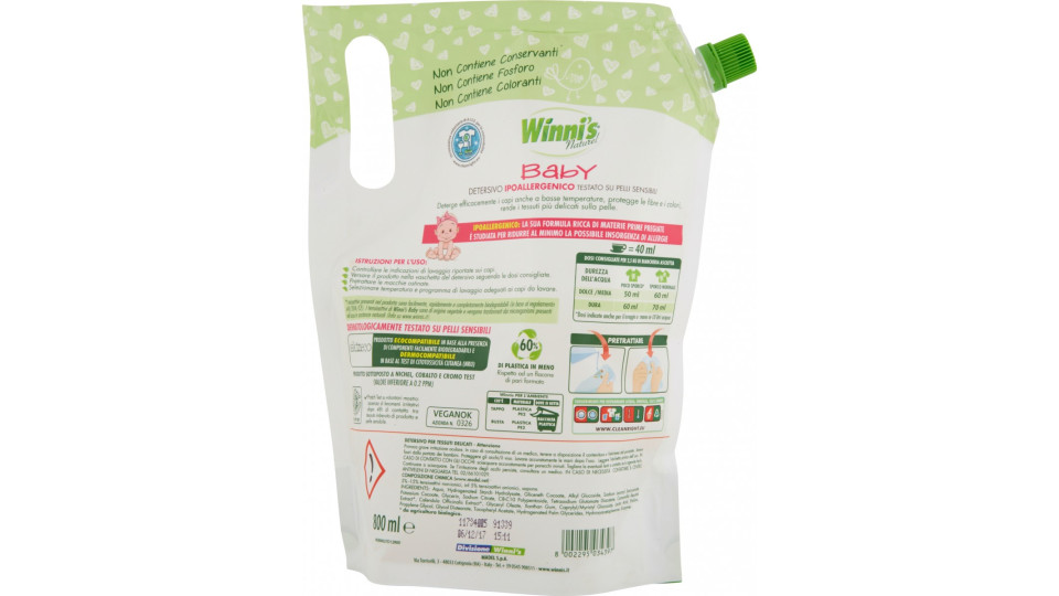 Winni's Baby Detersivo Ipoallergenico per Tessuti Baby a Mano e in Lavatrice