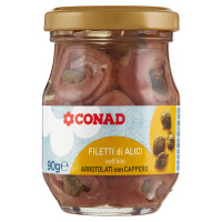 CONAD Filetti di Alici sott'olio Arrotolati con Cappero 90 g
