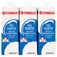 Latte UHT Microfiltrato Parzialmente Scremato Più gusto 3 x 250 ml Conad