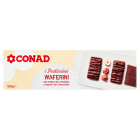 Waferini con crema alla nocciola ricoperti con cioccolato g 100 Conad
