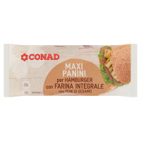 Maxi Panini per Hamburger con Farina Integrale con Semi di Sesamo 4 x 75 g Conad