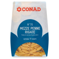 Pasta di Semola di Grano Duro N°70 Mezze Penne Rigate 500 g Conad