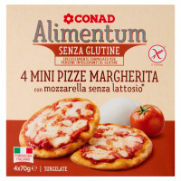 CONAD Alimentum Senza Glutine 4 Mini Pizze Margherita con mozzarella senza lattosio* Surgelate 4x70g