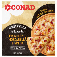 CONAD la Saporita Provolone, Mozzarella e Speck 1 Pizza Surgelata 330 g
