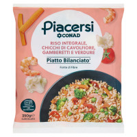 PIACERSI CONAD Riso Integrale, Chicchi di Cavolfiore, Gamberetti e Verdure Surgelato 350 g
