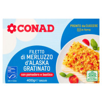 Filetto di Merluzzo d'Alaska Gratinato con pomodoro e basilico Surgelato 400 g Conad