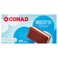 Biscotto - ripieno di gelato alla vaniglia 8 pezzi g.  400 Conad