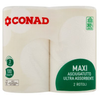 Maxi Asciugatutto Ultra Assorbente 3 Veli 100 Strappi 2 Rotoli Conad