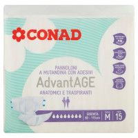 Advantage Pannoloni a Mutandina con Adesivi Taglia M Girovita 80 - 115 cm 15 pz Conad