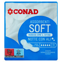 Assorbenti Soft Morbido Come il Cotone Notte con Ali 10 pz Conad