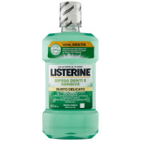 Tripla azione:
1. Riduce efficacemente la placca.
2. Rinforza i denti.
3. Protegge dalle infiammazioni gengivali.

Utilizzato due volte al giorno, Listerine Difesa Denti e Gengive gusto delicato dona protezione per gengive piu' sane e den