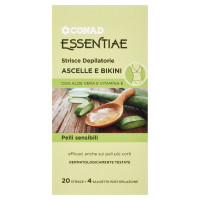 CONAD Essentiae Strisce Depilatorie Ascelle e Bikini Pelli sensibili 20 Strisce   4 Salviette Post