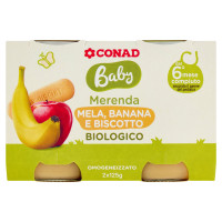 Mela banana biscotto Biologico 125 g x 2Baby Merenda Mela, Banana e Biscotto Biologico Omogeneizzato 2 x 125 g Conad