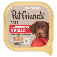 Patè con Manzo & Pollo Cani di Taglia Media e Grande 300 g Petfriends Conad