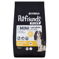 Petfriends Plus Taglia Mini cani adulti da 1 a 10 kg con pollo e riso 1,5 kg Conad