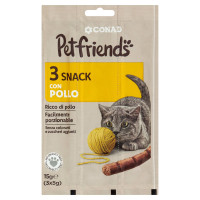 Snack con Pollo 3 x 5 g Petfriends Conad