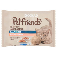 Filettini in Gelatina 2 con Tonno, 2 con Salmone 4 x 100 g Petfriends Conad