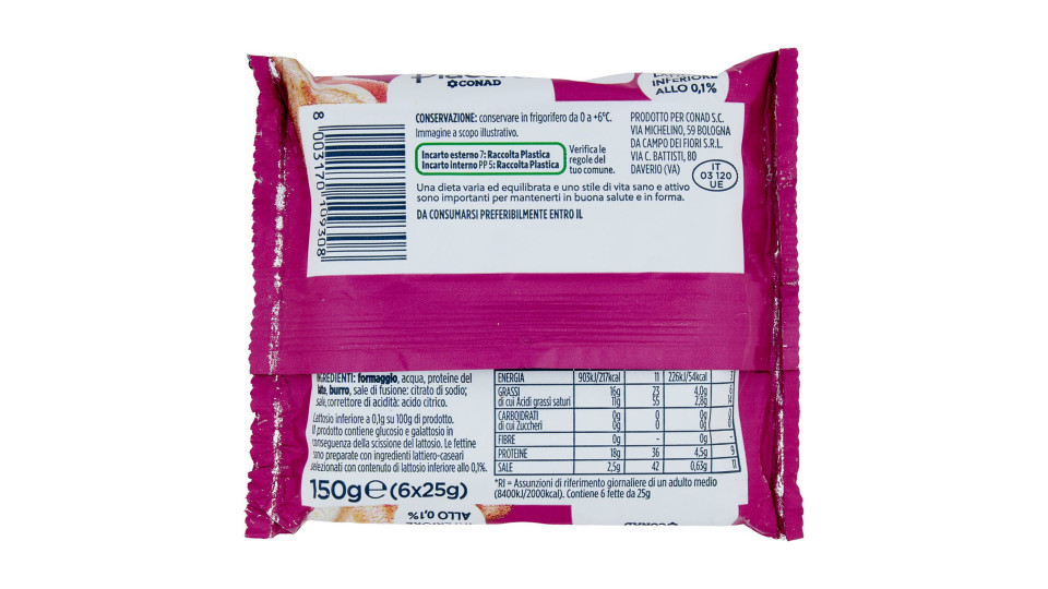 PIACERSI CONAD Finette Senza Lattosio 6 fette 150 g