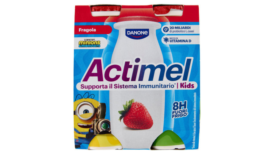 ACTIMEL Minions, Yogurt da Bere con Vit B6 e D per il Sistema Immunitario, gusto fragola, 4X100G