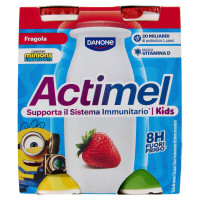 ACTIMEL Minions, Yogurt da Bere con Vit B6 e D per il Sistema Immunitario, gusto fragola, 4X100G