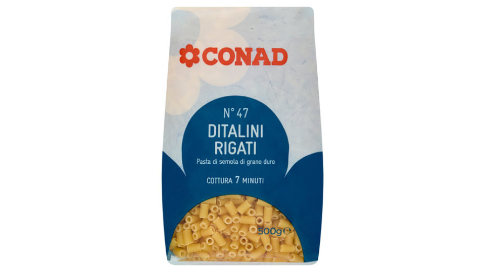 Pasta di Semola di Grano Duro N°47 Ditalini Rigati 500 g Conad
