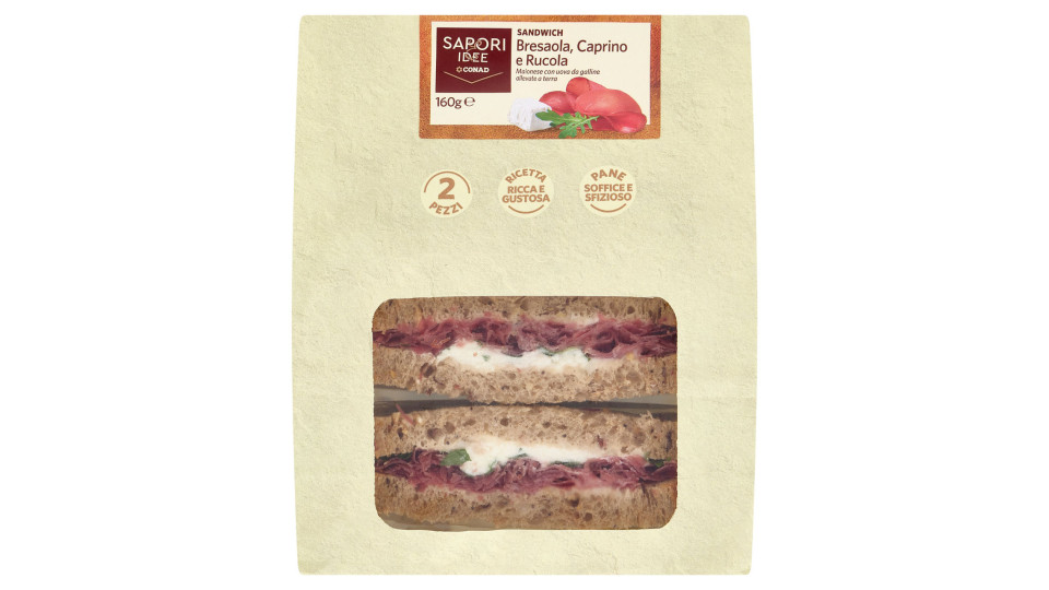 SAPORI & IDEE CONAD Sandwich Bresaola, Caprino e Rucola 2 Pezzi 160 g