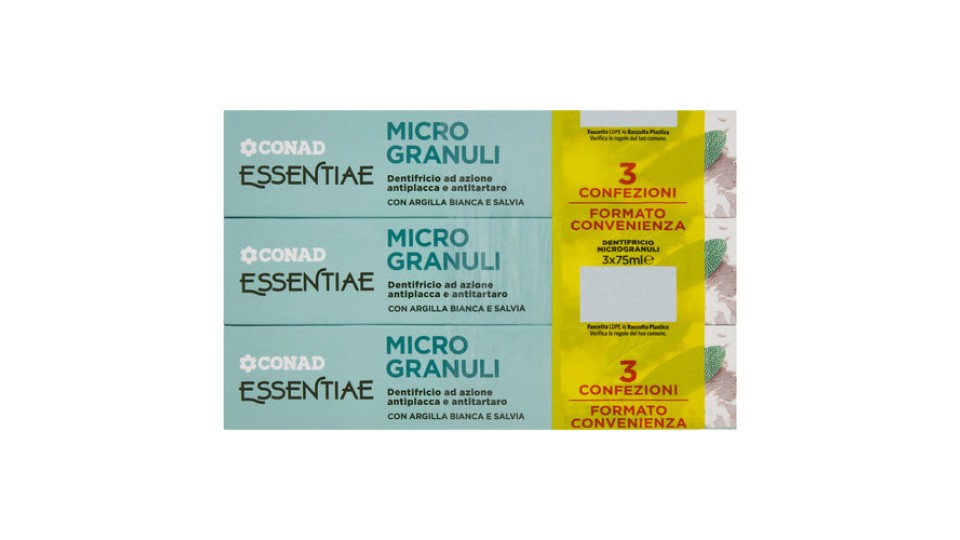 CONAD Essentiae Micro Granuli Dentifricio ad azione antiplacca e antitartaro 3 x 75 ml