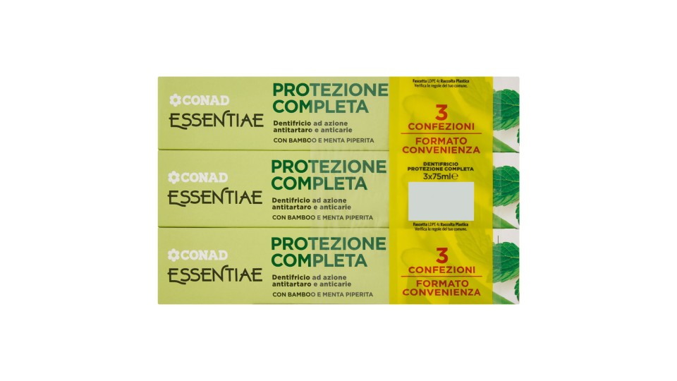 CONAD Essentiae Protezione Completa Dentifricio ad azione antitartaro e anticarie 3 x 75 ml