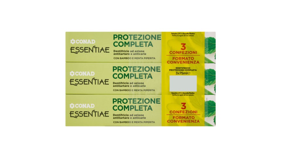 CONAD Essentiae Protezione Completa Dentifricio ad azione antitartaro e anticarie 3 x 75 ml