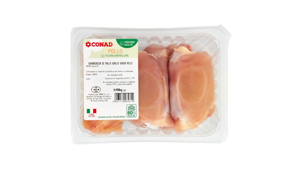CONAD Percorso Qualità Sovracoscia di Pollo Giallo Senza Pelle 0,450 kg