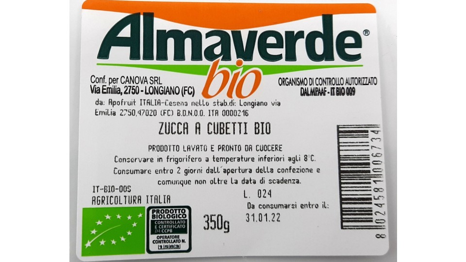 Almaverde Bio Zucca a cubetti Bio gr.350