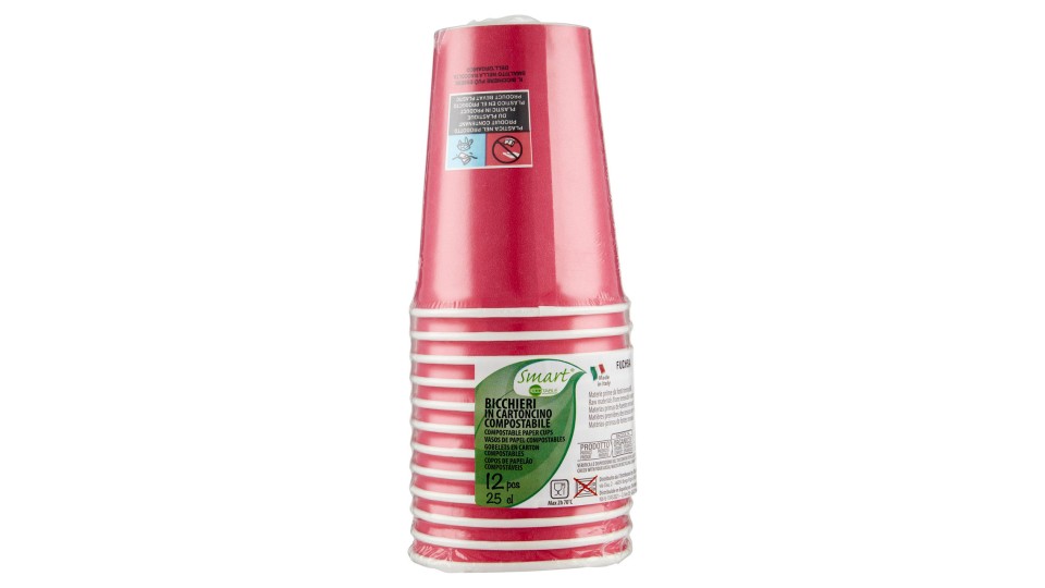 Smart Ecotable Bicchieri in Cartoncino Compostabile Fuchsia 12 pz