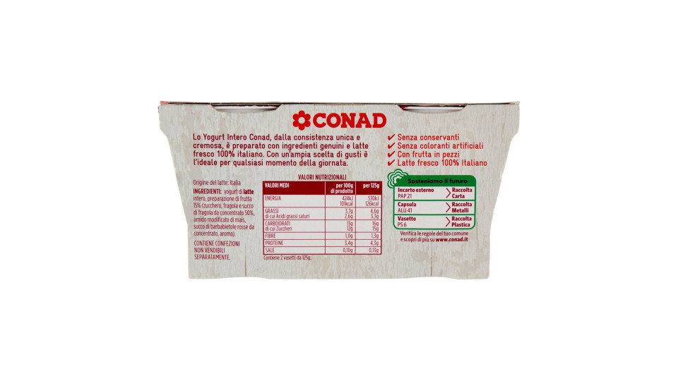 I Cremosi Yogurt intero con frutta in pezzi Fragola 2 x 125 g Conad