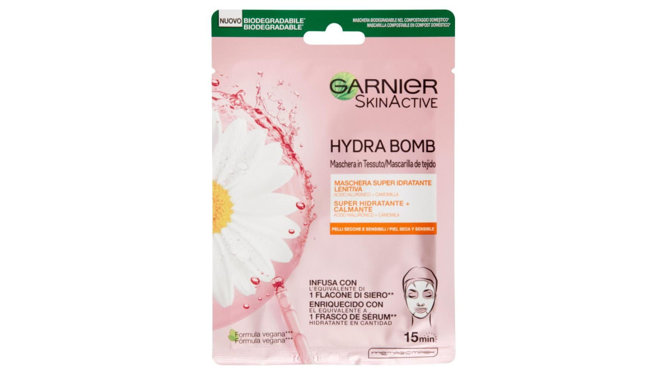 Garnier SkinActive Hydra Bomb Maschera Viso in Tessuto Super Idratante Lenitiva per Pelli Secche e Sensibili