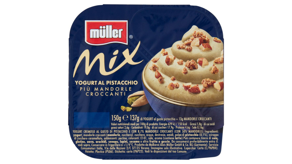 Müller Mix l'Irresistibile yogurt al pistacchio più mandorle croccanti