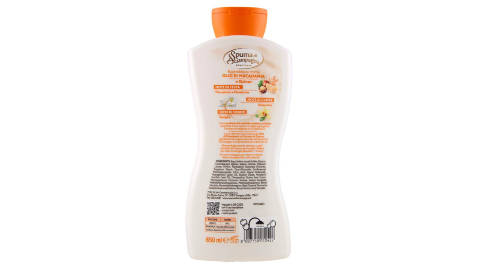 Spuma di Sciampagna Benessere Vellutante Bagnodoccia Crema Olio di Macadamia e Quinoa