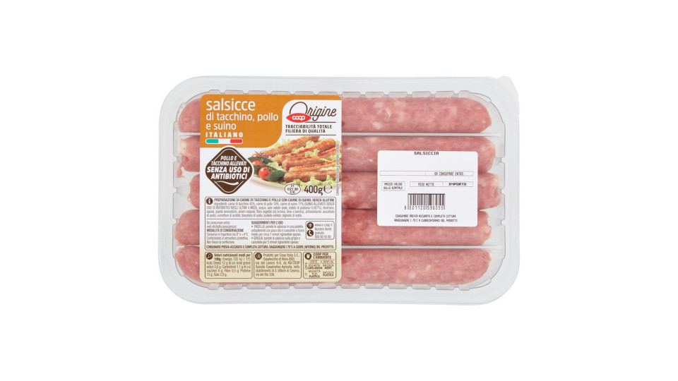 Salsicce di Tacchino, Pollo e Suino Italiano 400 g