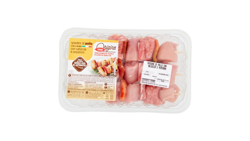 Spiedini di Pollo Italiano con Salsiccia e Peperoni 0,480 Kg