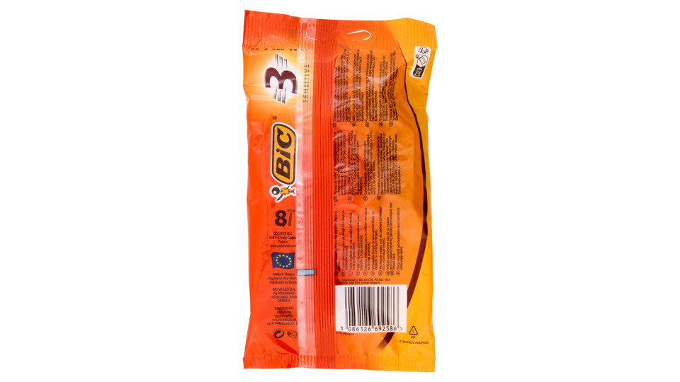 Bic 3 Sensitive Rasoi 3 Lame Usa e Getta da Uomo, 8 pezzi