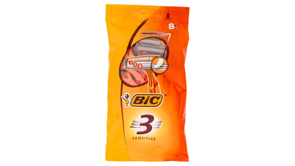 Bic 3 Sensitive Rasoi 3 Lame Usa e Getta da Uomo, 8 pezzi
