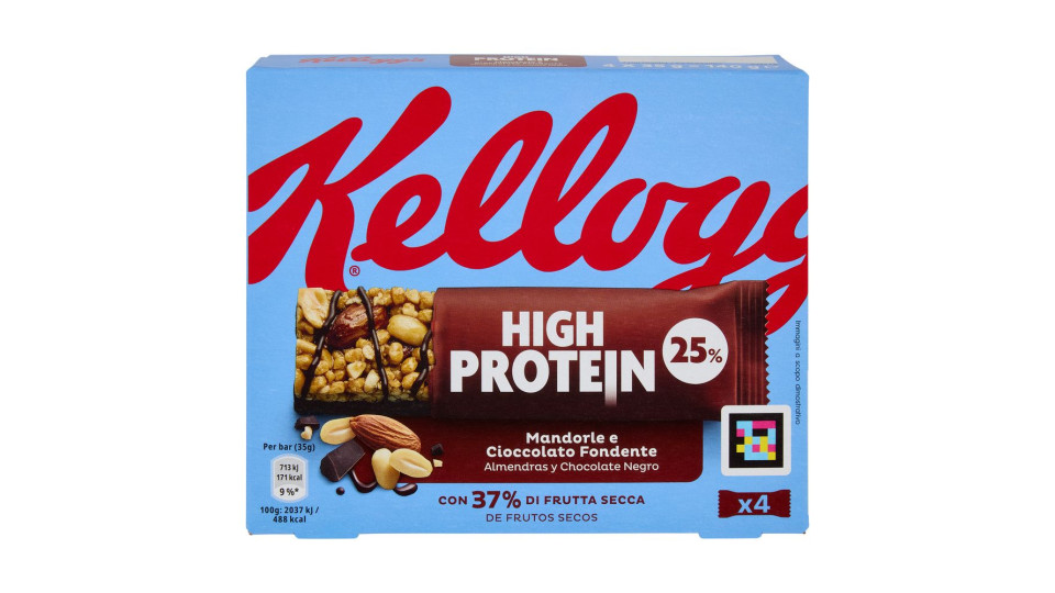 Kellogg's High Protein 25% Mandorle e Cioccolato Fondente 4 x 35 g