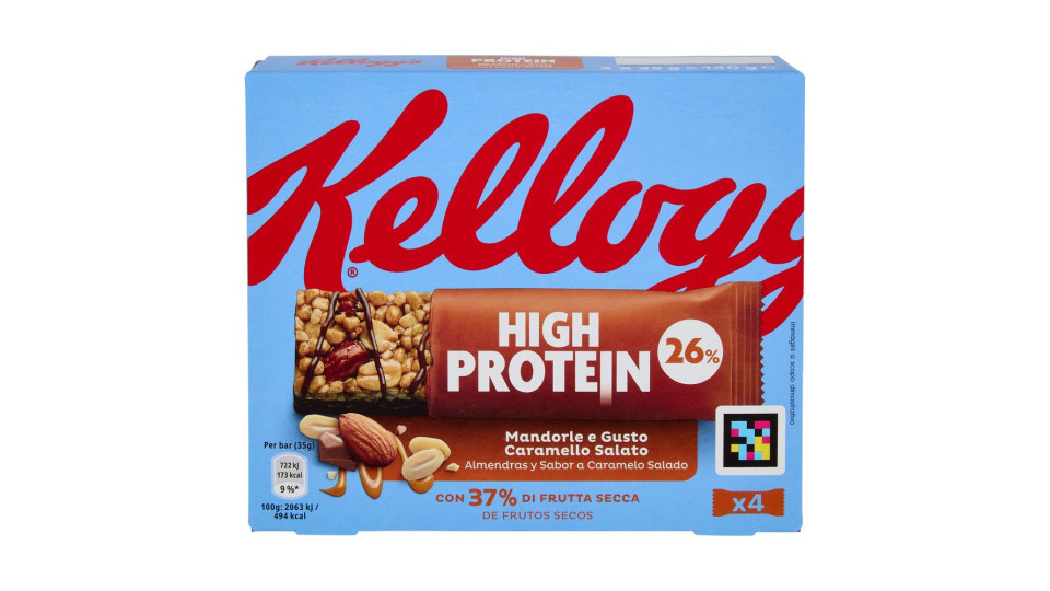 Kellogg's High Protein 25% Mandorle e Gusto Caramello Salato 4 x 35 g