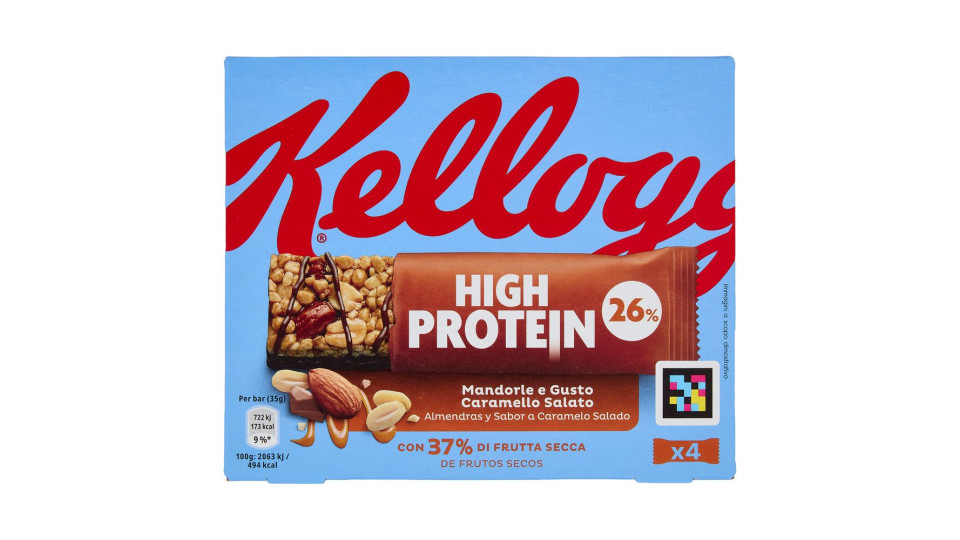 Kellogg's High Protein 25% Mandorle e Gusto Caramello Salato 4 x 35 g