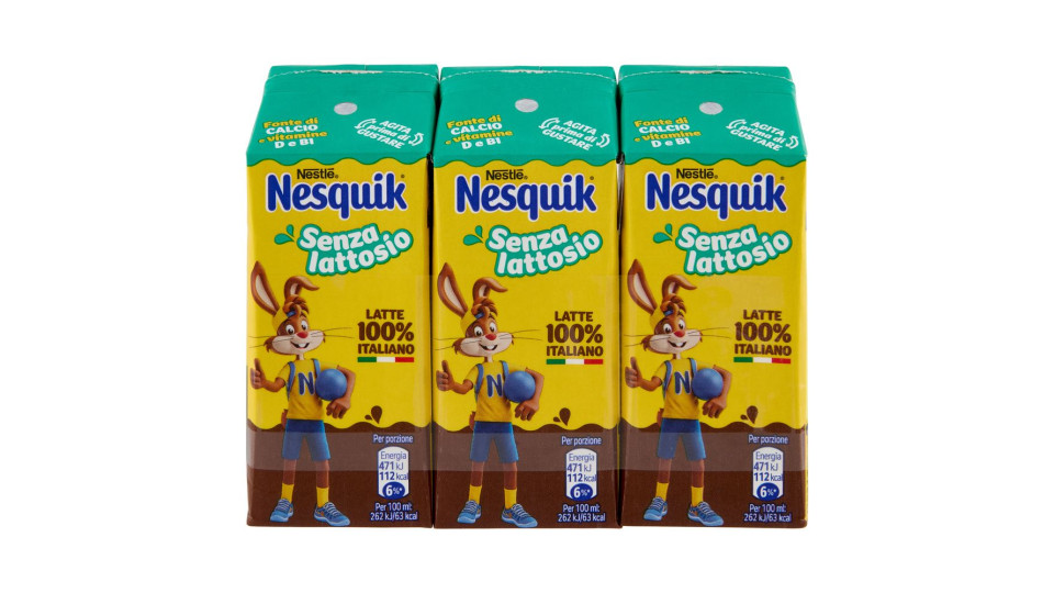 NESQUIK Pronto da Bere Senza Lattosio Latte e Cacao 3 Brick da 180ml