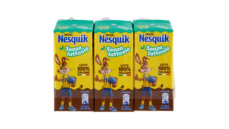 NESQUIK Pronto da Bere Senza Lattosio Latte e Cacao 3 Brick da 180ml
