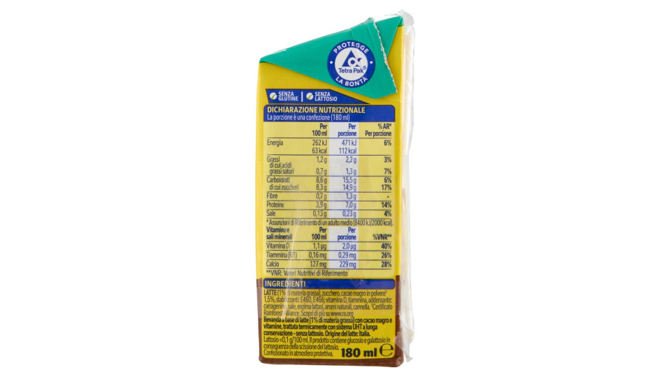 NESQUIK Pronto da Bere Senza Lattosio Latte e Cacao 3 Brick da 180ml