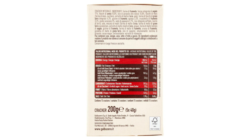 Galbusera BelleBuone il Cracker che non c'era 5 Cereali 5 x 40 g