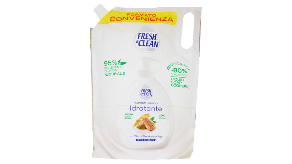 Fresh & Clean Sapone Liquido Idratante con Olio di Mandorla e Riso Ecoricarica 1000 ml
