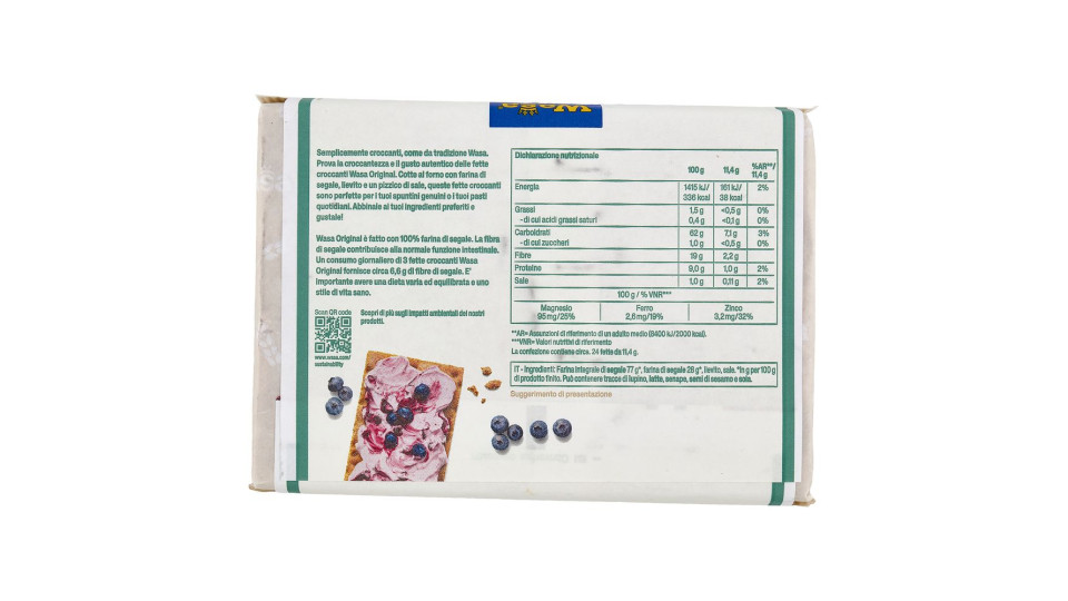 Wasa Original Cracker Con 100% Farina Di Segale Ricchi Di Fibre 275g