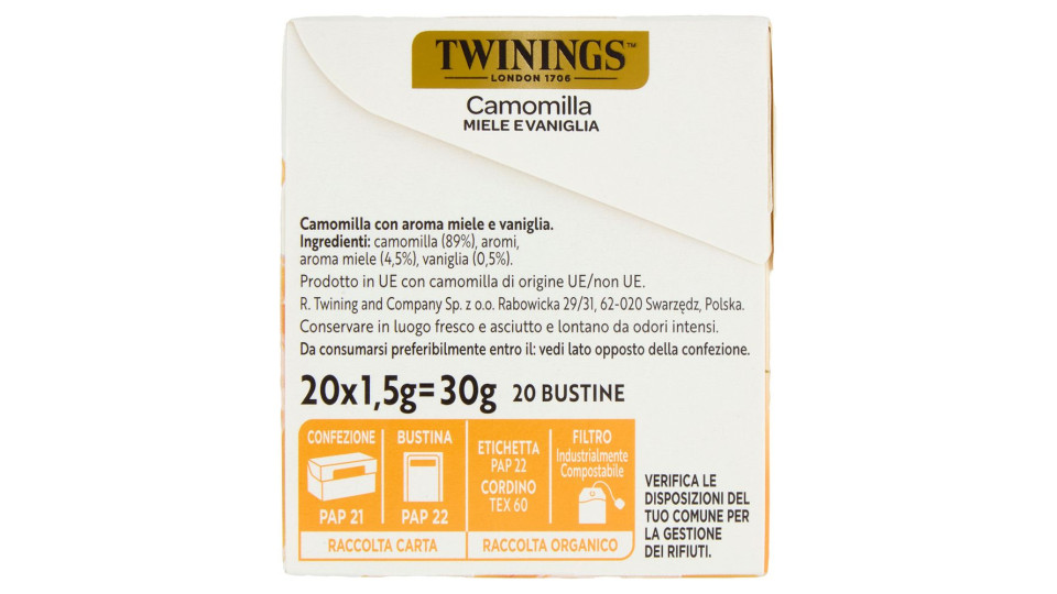 Twinings, Camomilla aromatizzata miele e vaniglia 20 filtri